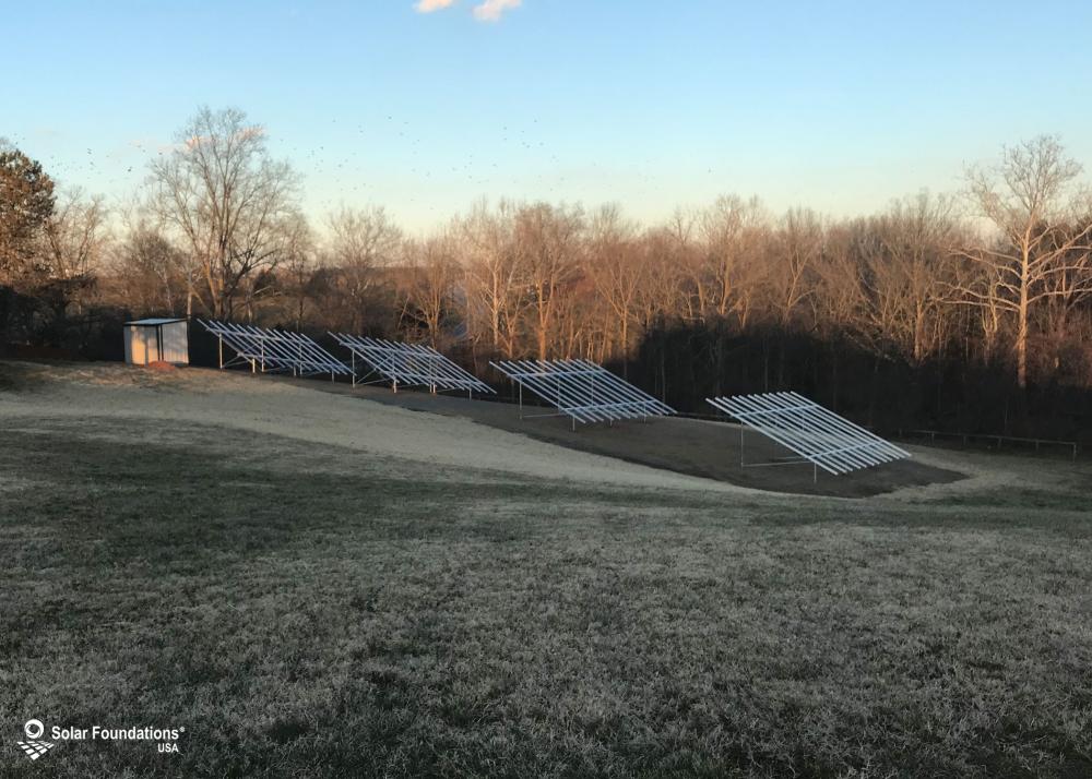 46.80 kW Ground Mount System in Rocky Ridge, MD. This featured system is built for (4) 6 panels high in landscape by 6 panel columns wide.